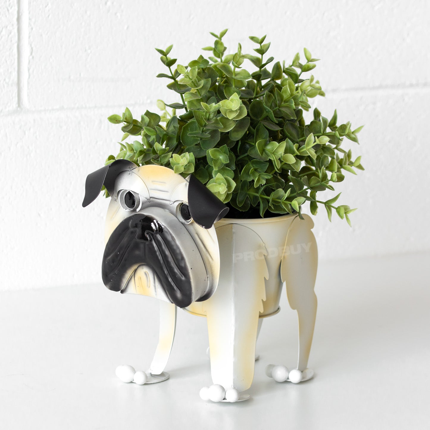 Nodding Pug Dog Metal Garden Plant Pot
