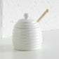 White Porcelain Honey Pot with Wooden Dipper