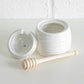 White Porcelain Honey Pot with Wooden Dipper