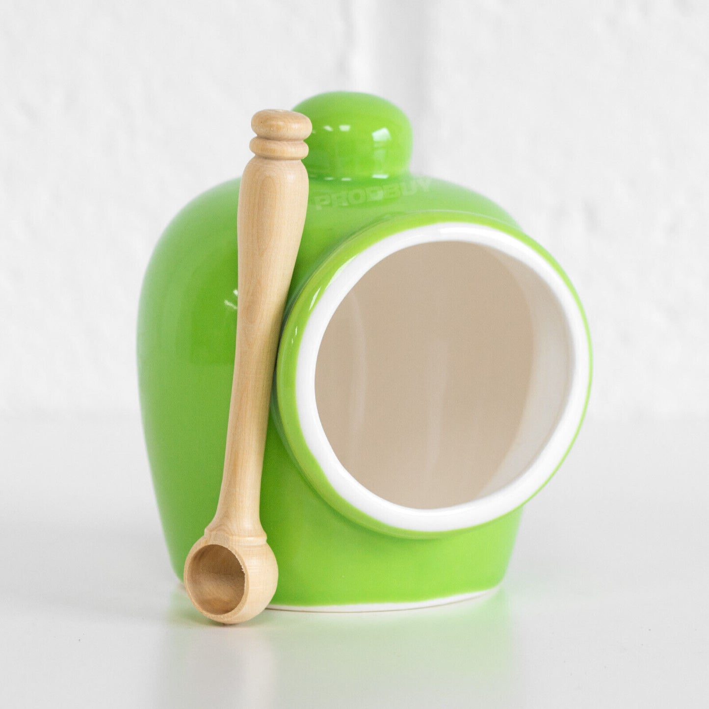 Small Green Salt Pig with Wooden Spoon