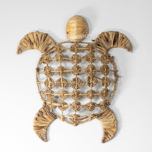 Sea Turtle Rattan & Seagrass Wall Sculpture Art Coastal Decor