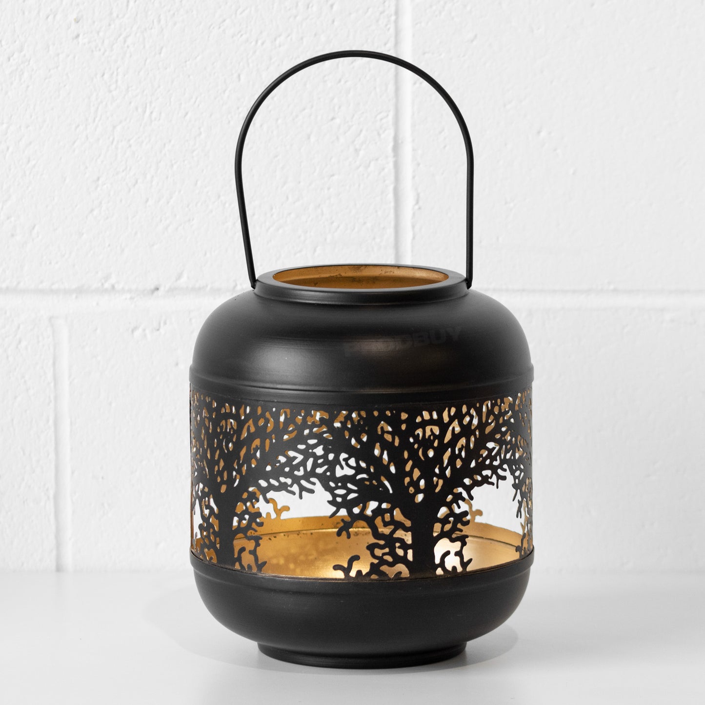 Black 'Tree of Life' Pillar Candle Lantern