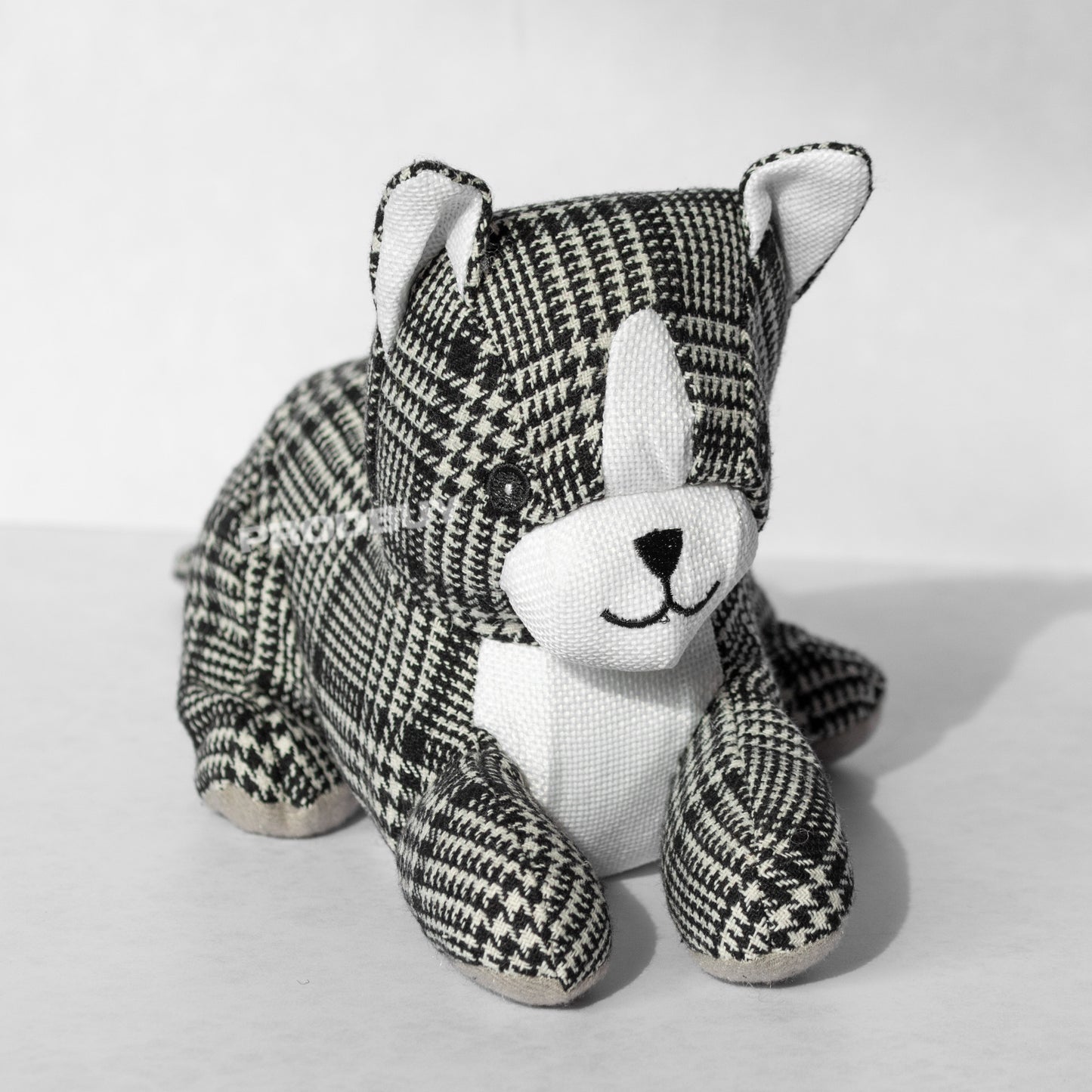 Black & White Gingham Cat Fabric Door Stop 1.5kg Heavy Stopper