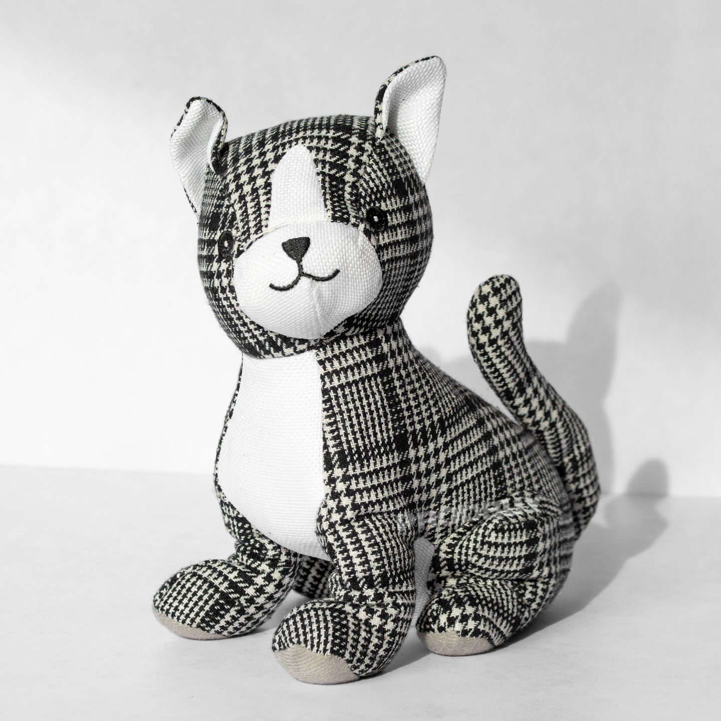 Black & White Gingham Cat Fabric Door Stop 1.5kg Heavy Stopper