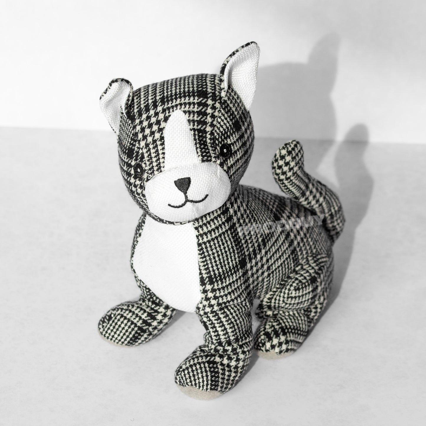 Black & White Gingham Cat Fabric Door Stop 1.5kg Heavy Stopper