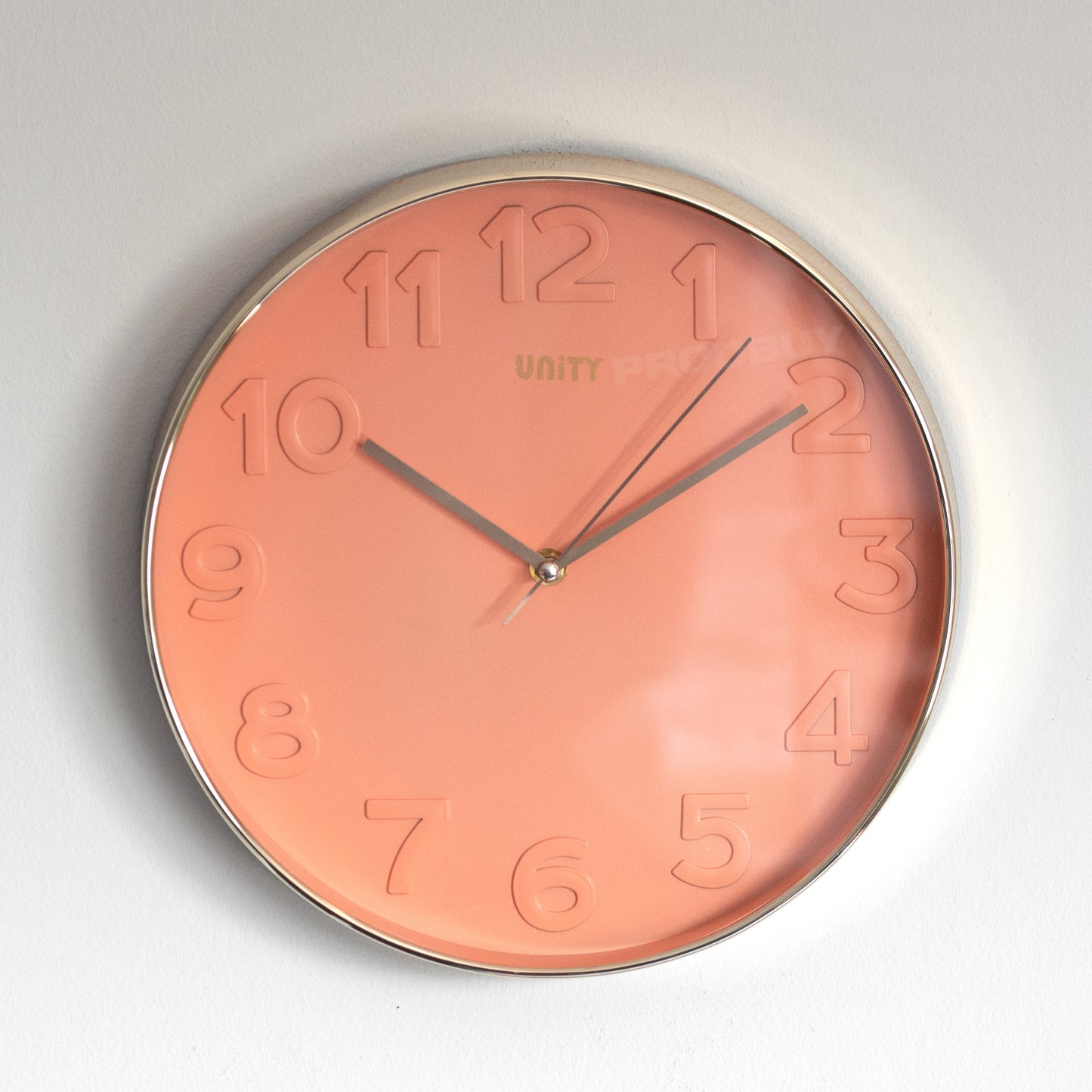 30cm Peach Wall Clock with Gold Plastic Surround