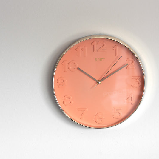 30cm Peach Wall Clock with Gold Plastic Surround