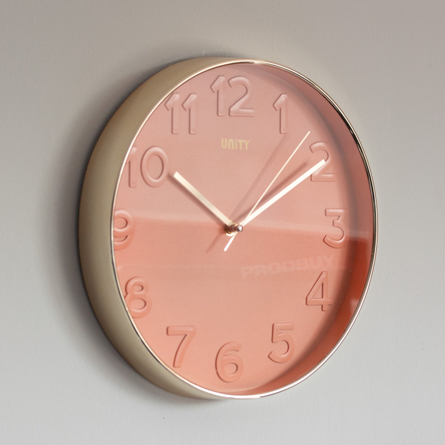 30cm Peach Wall Clock with Gold Plastic Surround