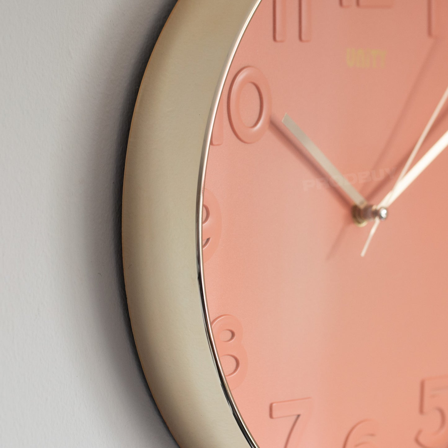 30cm Peach Wall Clock with Gold Plastic Surround