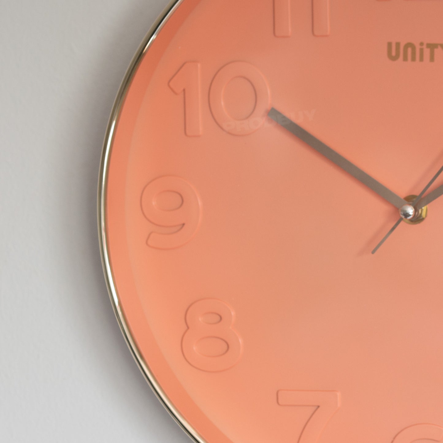 30cm Peach Wall Clock with Gold Plastic Surround