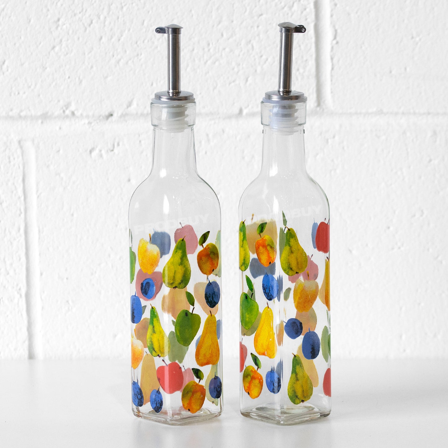 Set of 2 Colour Fruit Glass Oil Drizzler Bottles