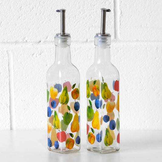 Set of 2 Colour Fruit Glass Oil Drizzler Bottles