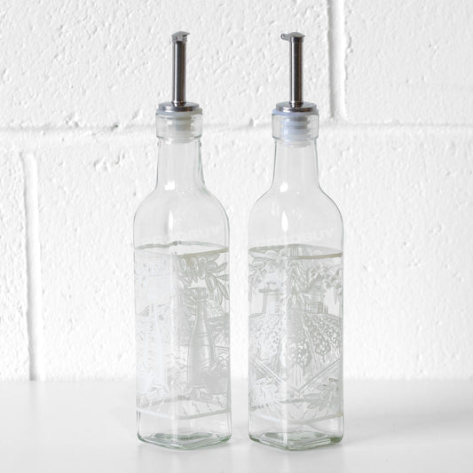 Set of 2 Olive Grove Glass Oil Drizzler Bottles