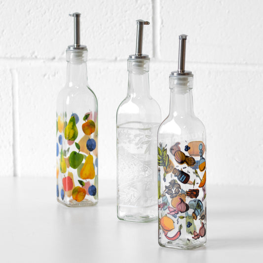 Set of 3 Decorative Glass Oil Drizzler Bottles