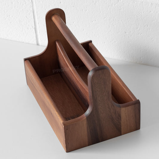 Acacia Wood Cutlery Condiment Caddy with Handle