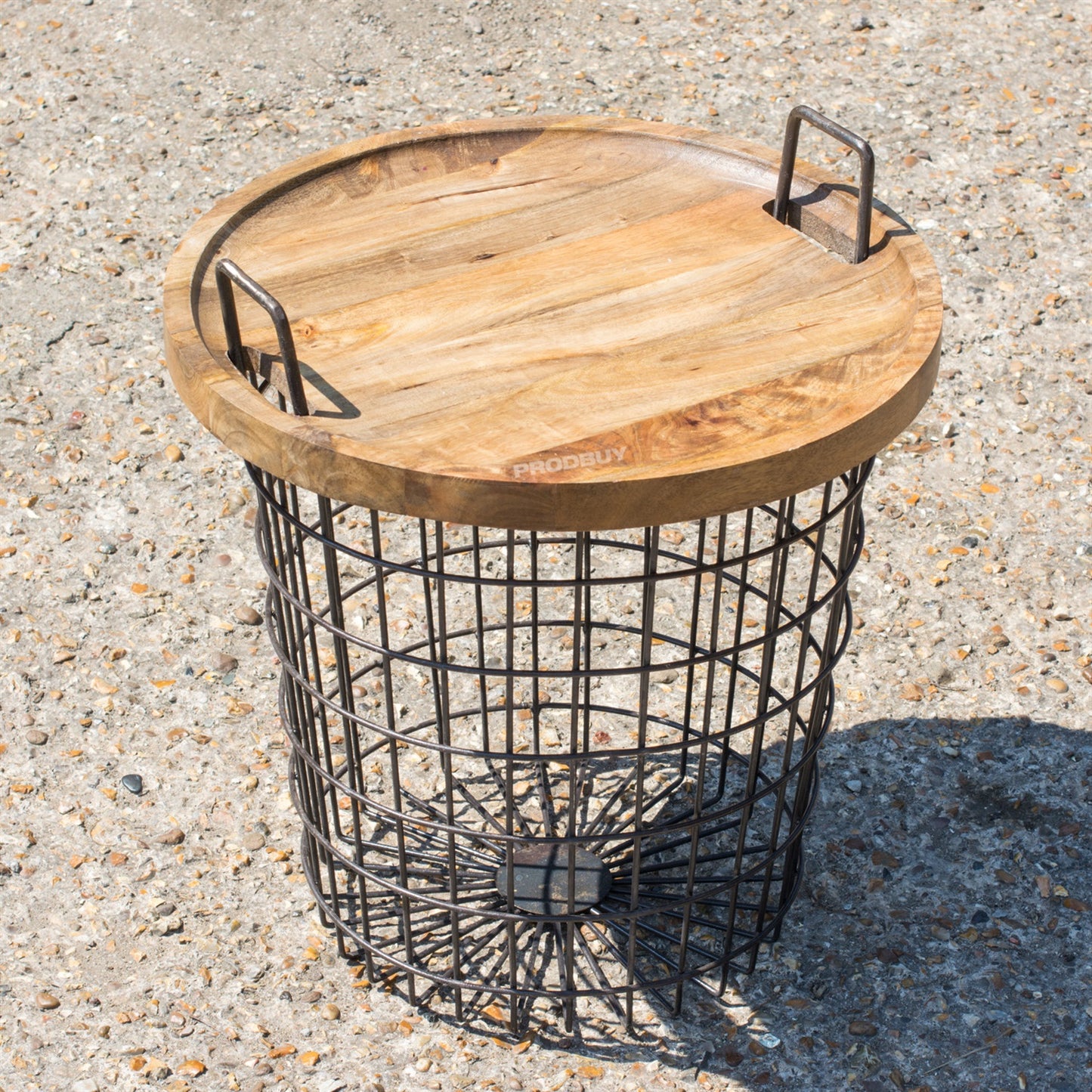 Metal & Wooden Top Industrial Style Table Vintage End Side Basket Storage