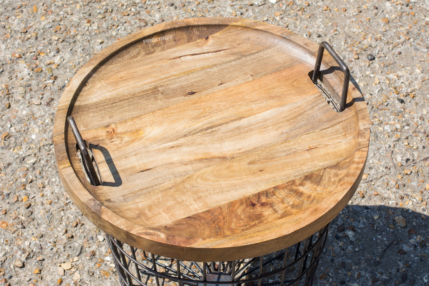Metal & Wooden Top Industrial Style Table Vintage End Side Basket Storage