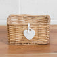 2 x Small Woven Wicker Storage Baskets with Hanging Heart Decorations