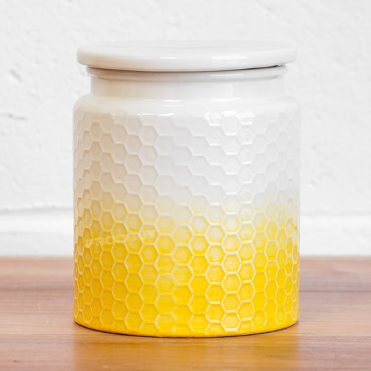 Yellow Honeycomb Kitchen Biscuit Barrel Jar