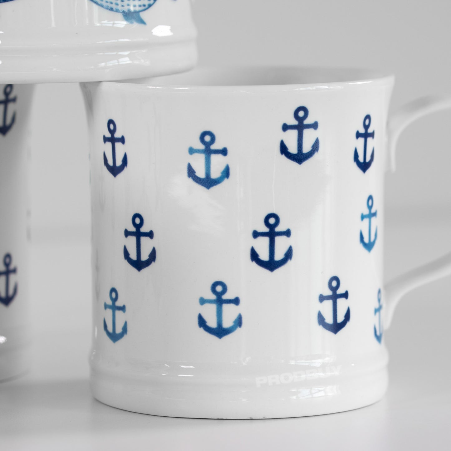 Set of 4 White & Blue Nautical Coffee Mugs