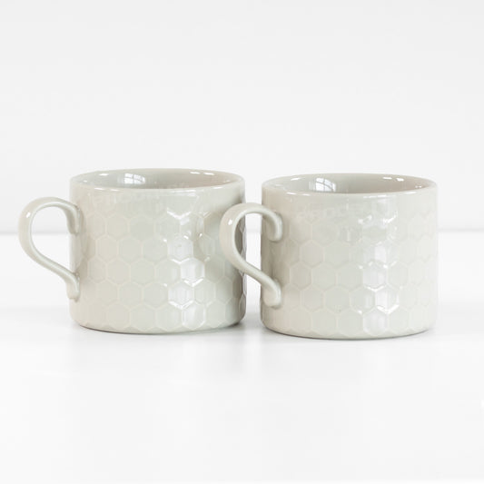 Set of 2 Grey Honeycomb Stoneware Breakfast Mugs