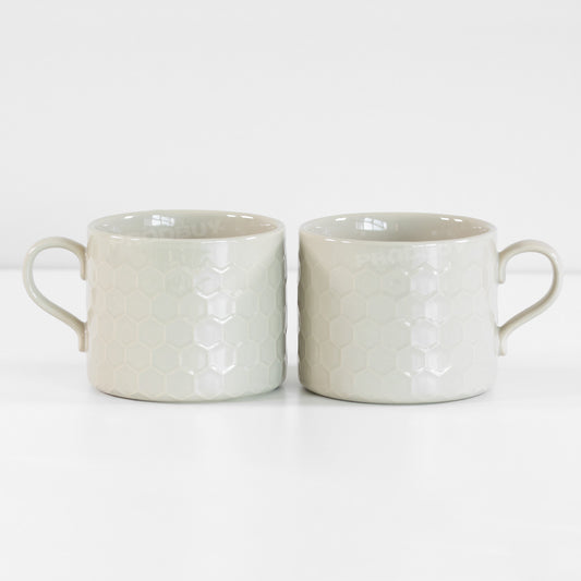 Set of 2 Grey Honeycomb Stoneware Breakfast Mugs