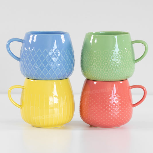 Set of 4 Colourful Embossed Lattice Coffee Mugs