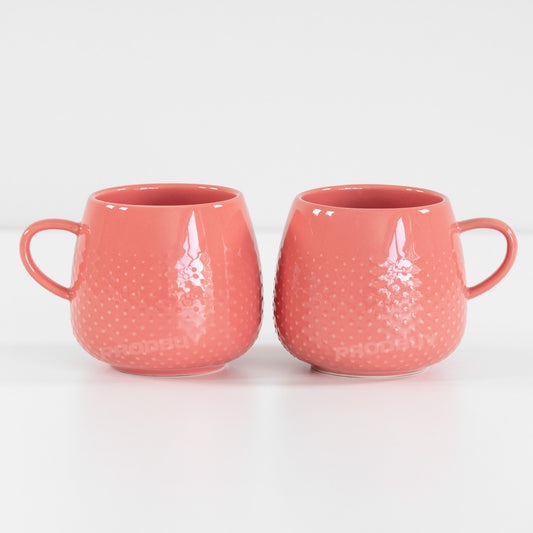 Set of 2 Pink Embossed Glazed Coffee Mugs