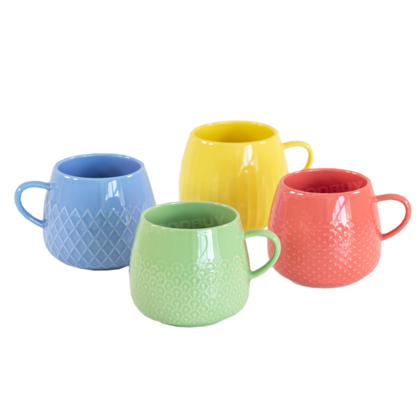 Set of 4 Colourful Embossed Lattice Coffee Mugs