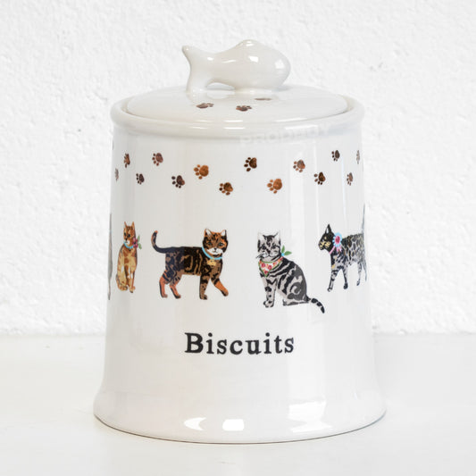 Ceramic Cat Treat Storage Canister with Removable Lid