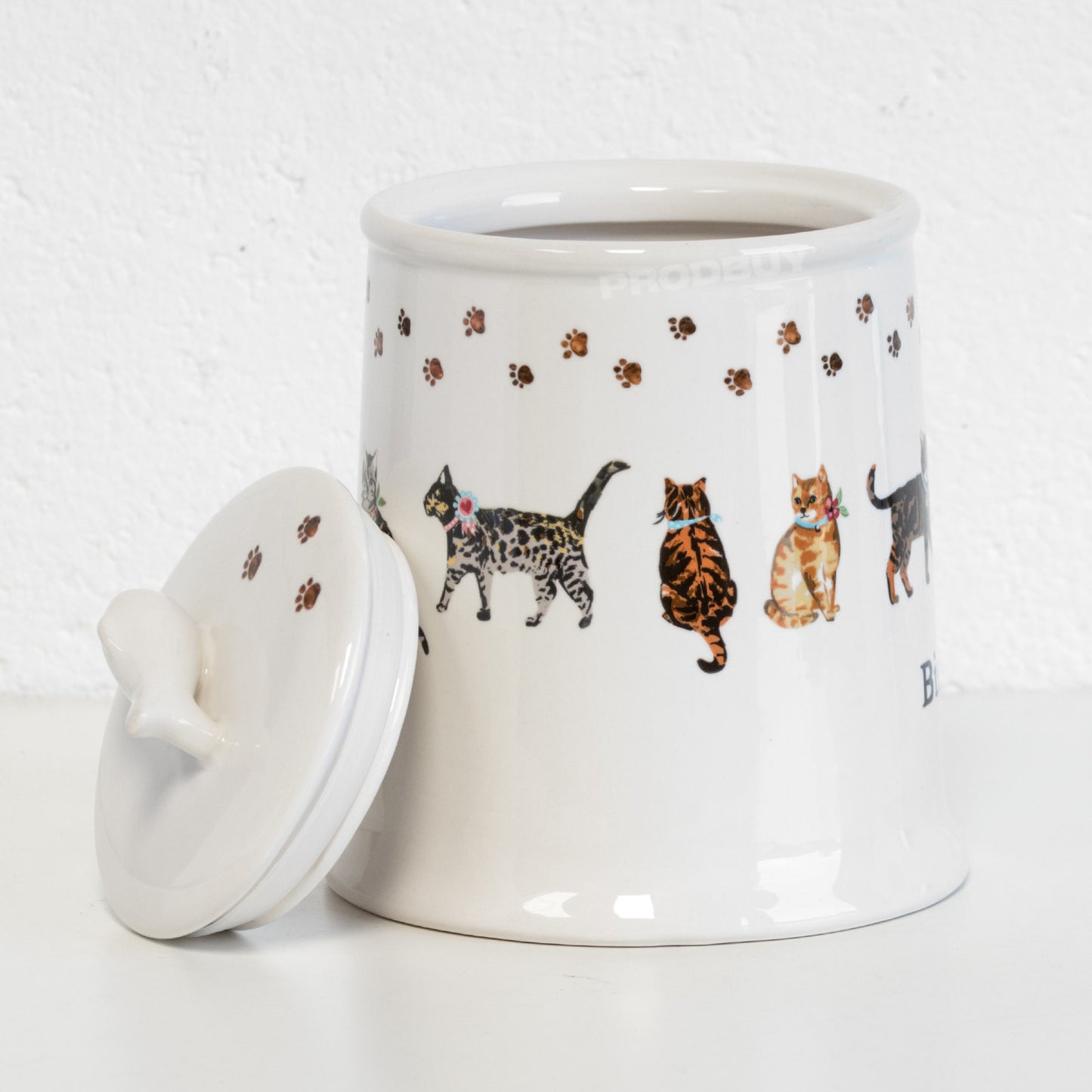 Ceramic Cat Treat Storage Canister with Removable Lid