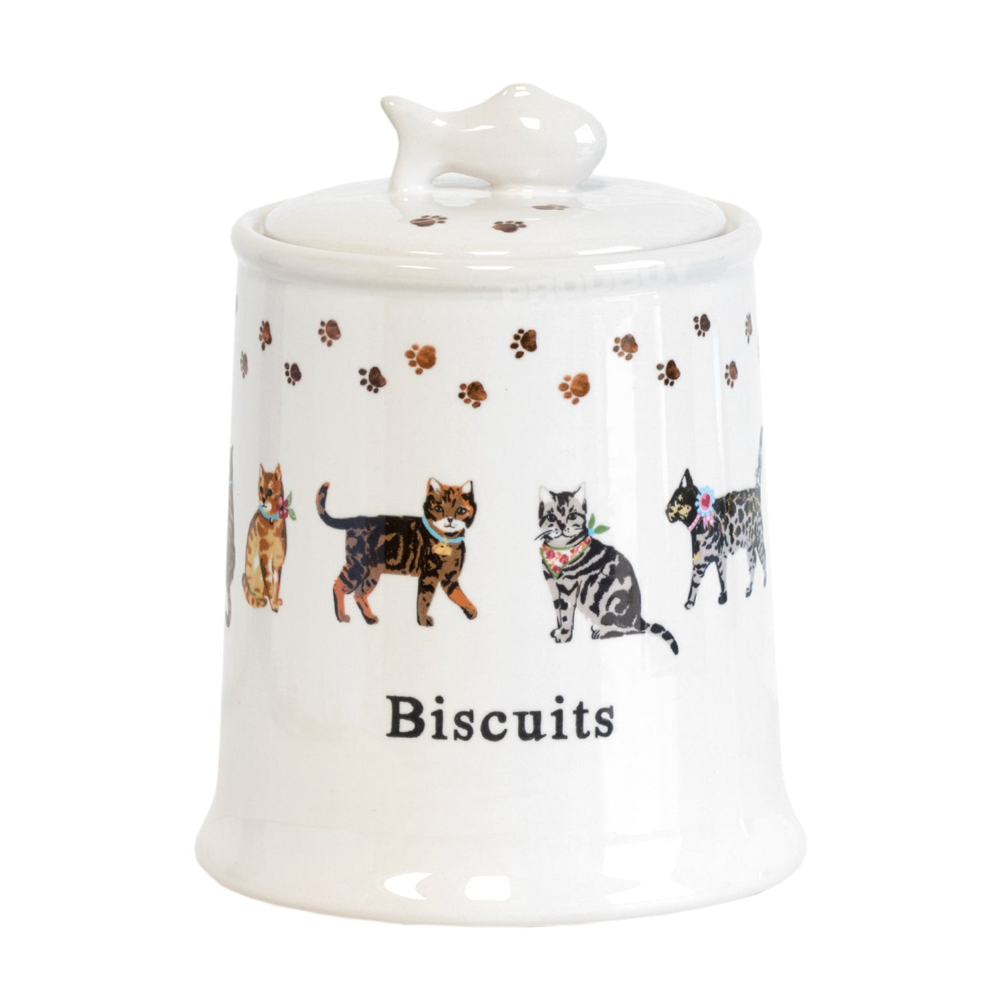 Ceramic Cat Treat Storage Canister with Removable Lid