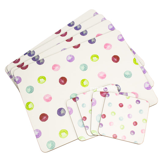 Set of Polka Dots 4 Placemats & 4 Coasters