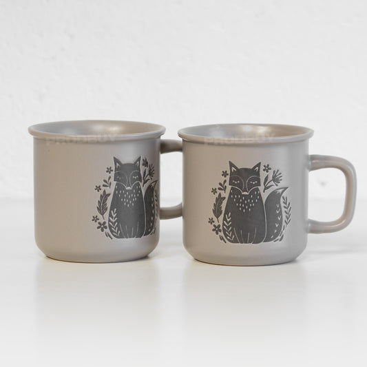 Set of 2 Stoneware 400ml Lipped Fox Coffee Mugs