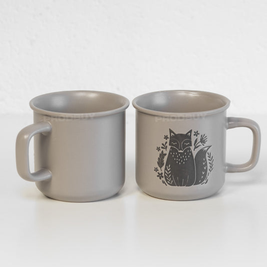 Set of 2 Stoneware 400ml Lipped Fox Coffee Mugs