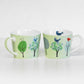 Set of 2 Green Floral Bird Coffee Mugs