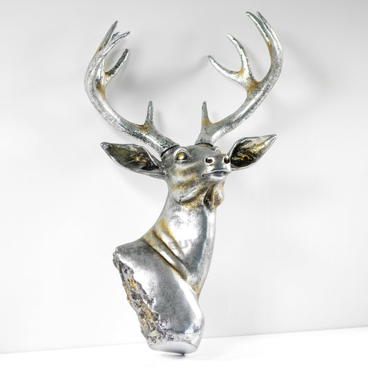 Vintage Antique Style Silver Resin Deer Head Bust Wall Mounted