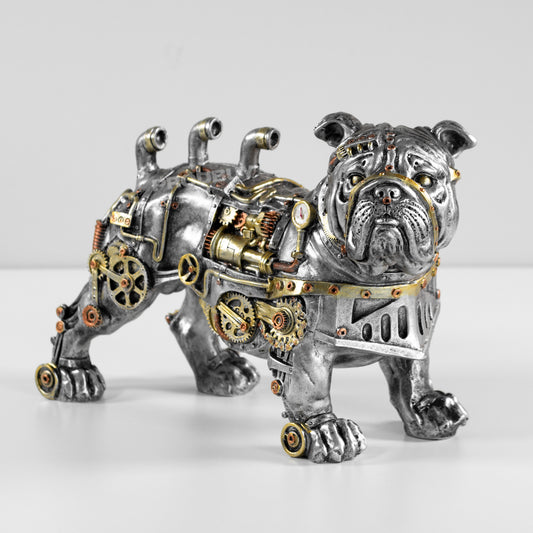 Steampunk Silver Resin Bulldog Ornament