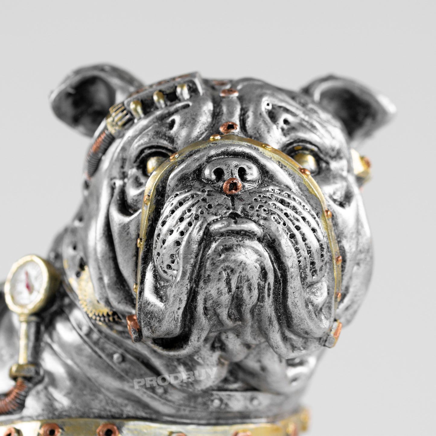 Steampunk Silver Resin Bulldog Ornament