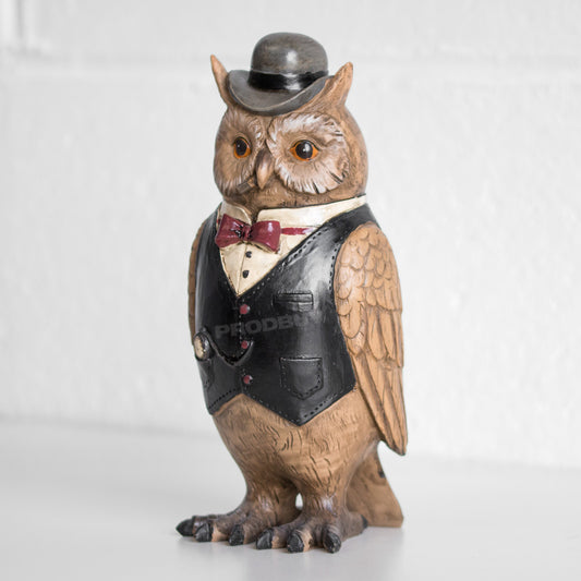 Gentleman Owl Top Hat & Suit Resin Ornament 24cm
