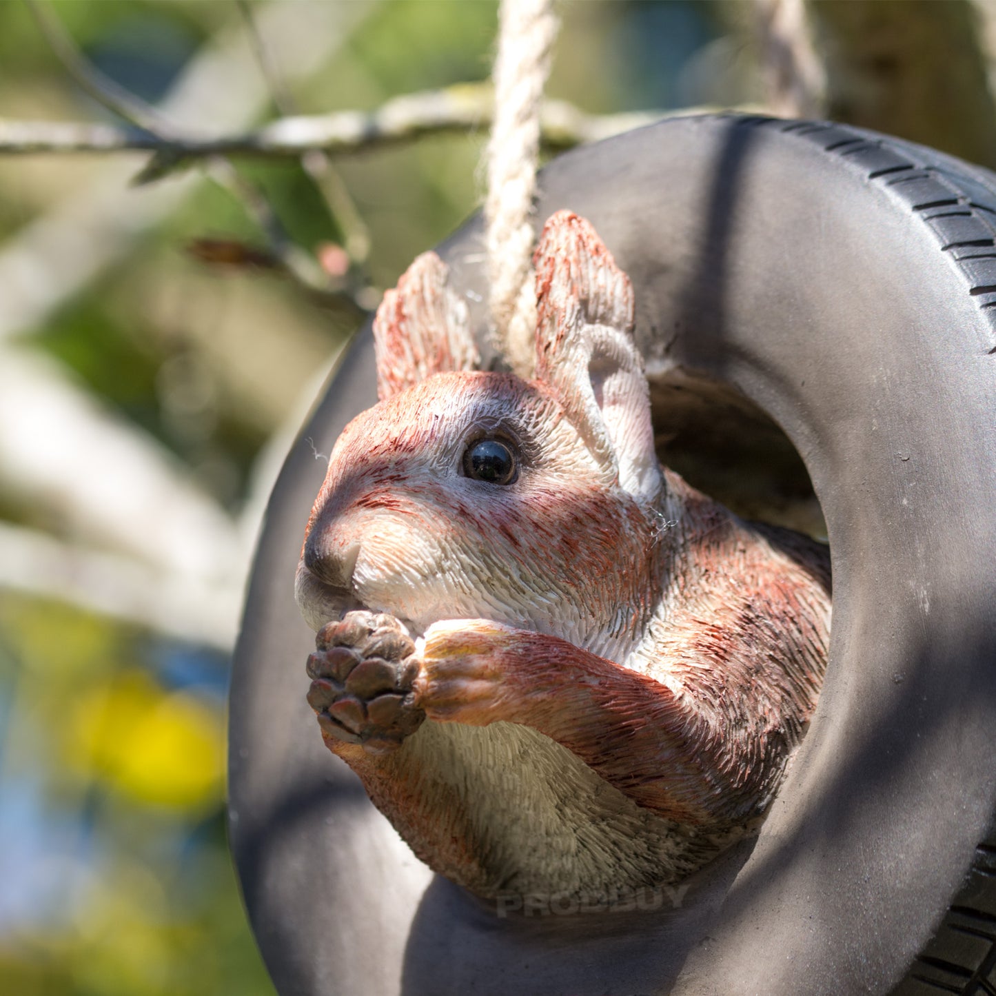 Squirrel In Tyre Resin Hanging Garden Ornament