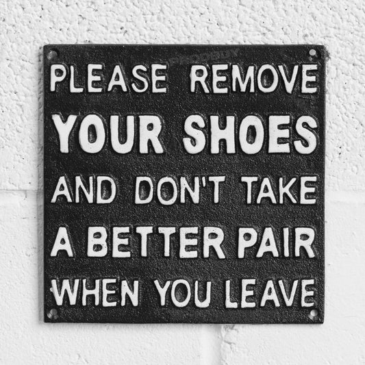 'Please Remove Shoes' Cast Iron Wall Sign
