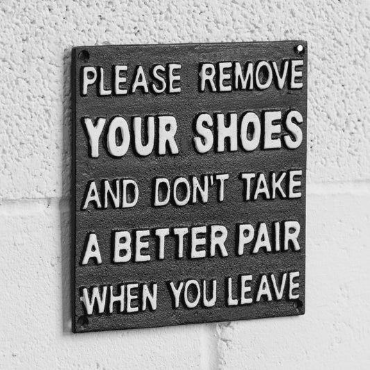 'Please Remove Shoes' Cast Iron Wall Sign