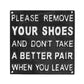 'Please Remove Shoes' Cast Iron Wall Sign