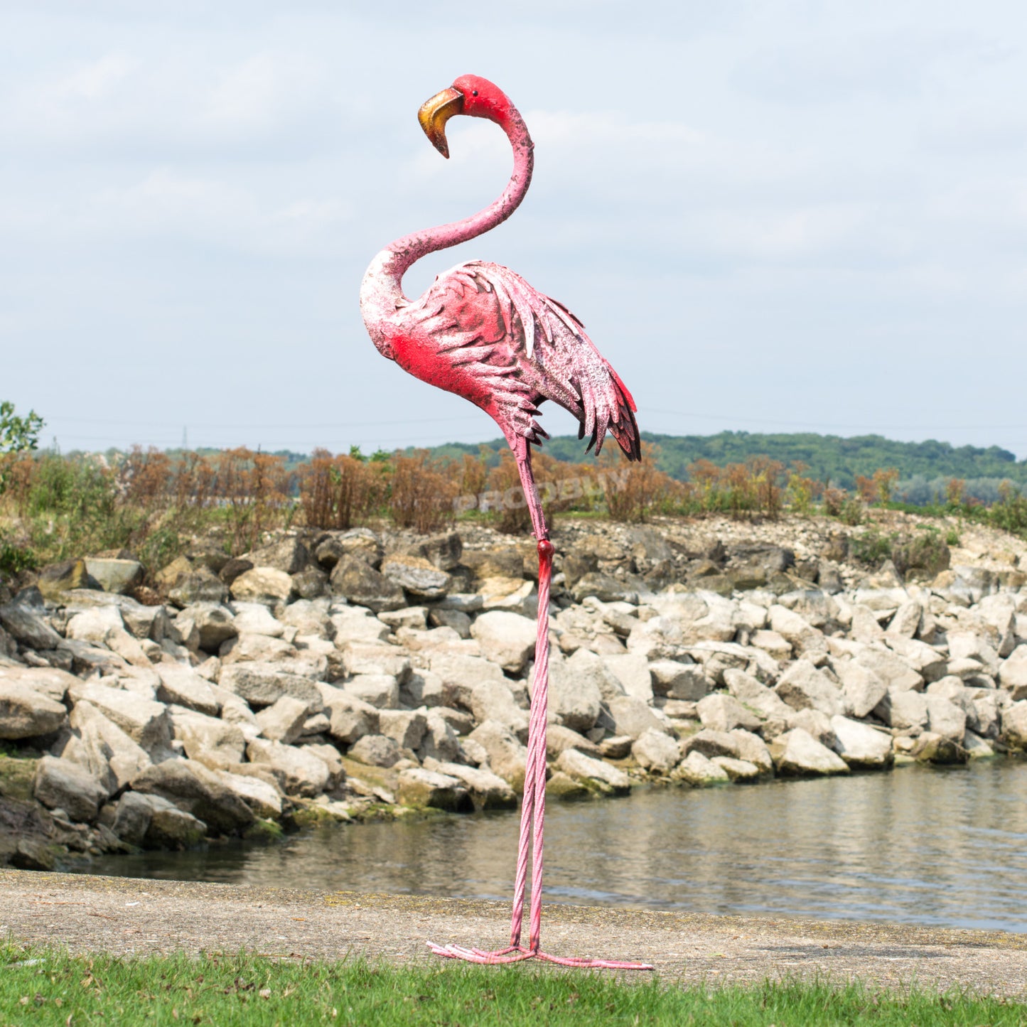 Large Pink Flamingo 117cm Tall Metal Garden Ornament