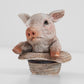 Small 14cm Pig in Straw Hat Garden Ornament