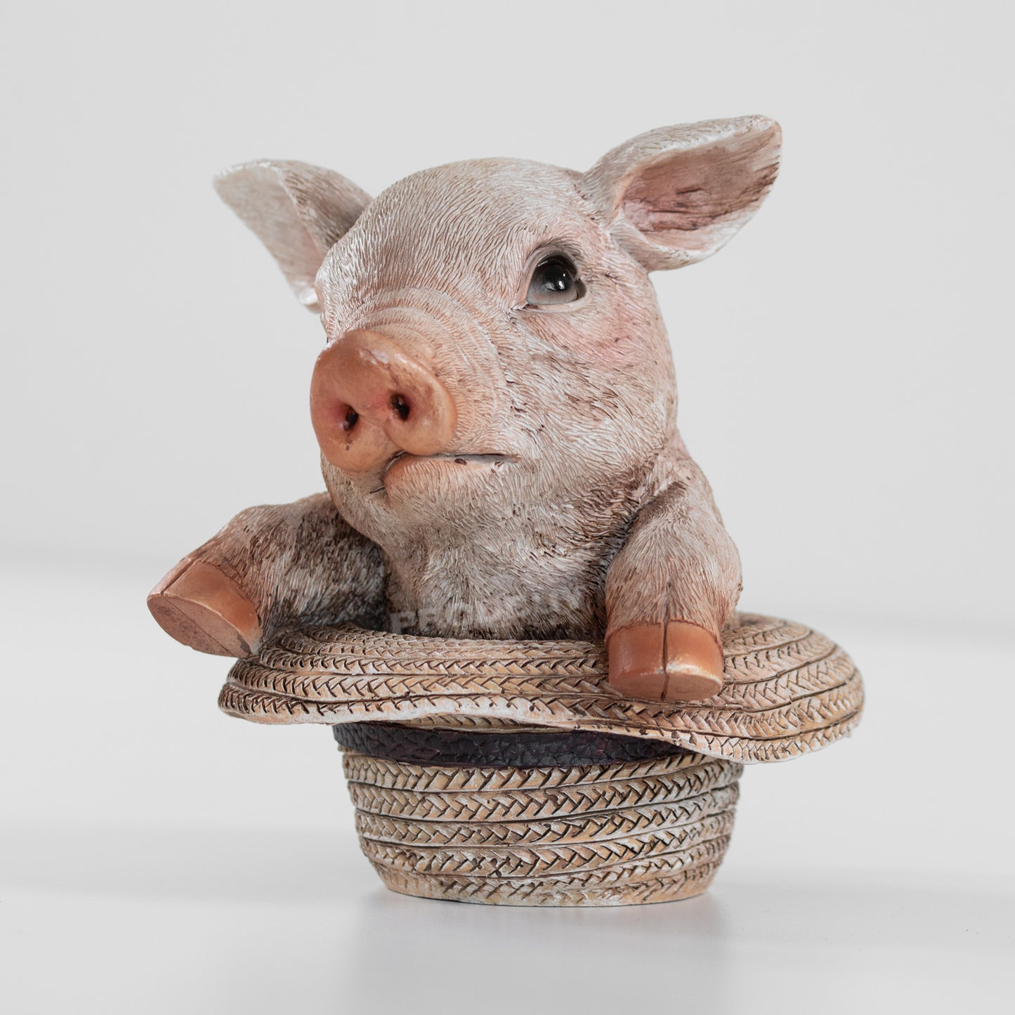 Small 14cm Pig in Straw Hat Garden Ornament