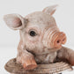 Small 14cm Pig in Straw Hat Garden Ornament