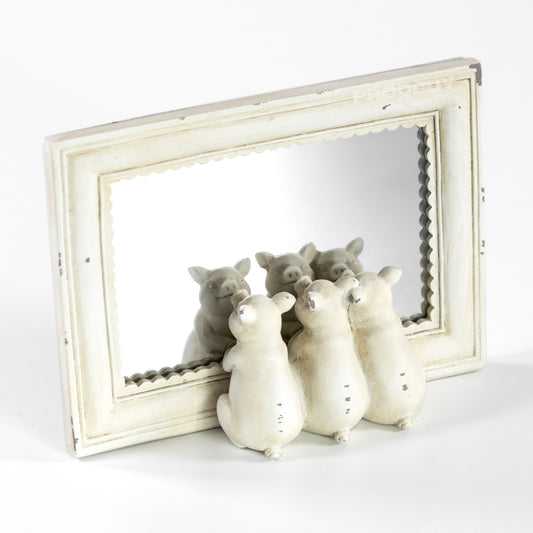 Three Pigs Small Free-standing Table Mirror Vintage Style Ornament