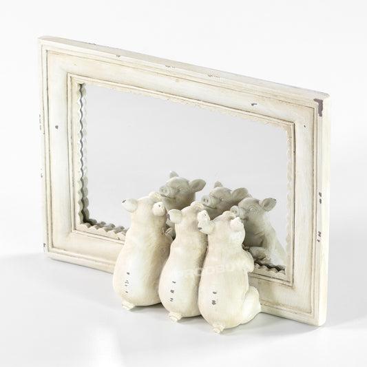 Three Pigs Small Free-standing Table Mirror Vintage Style Ornament